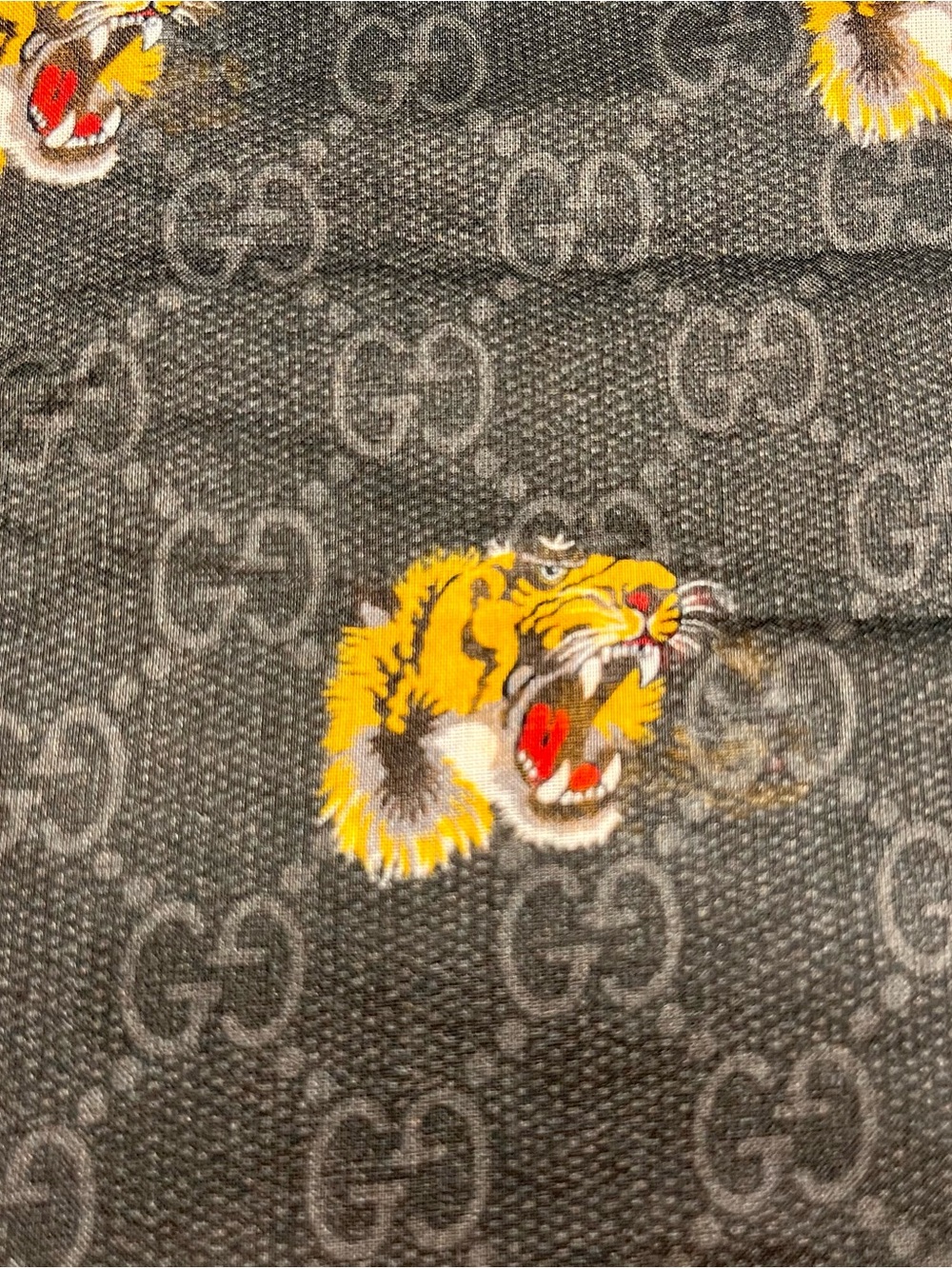 Gucci Black Cotton Scarf with Yellow Tiger Motif and Red Trim - Picture 7 of 8